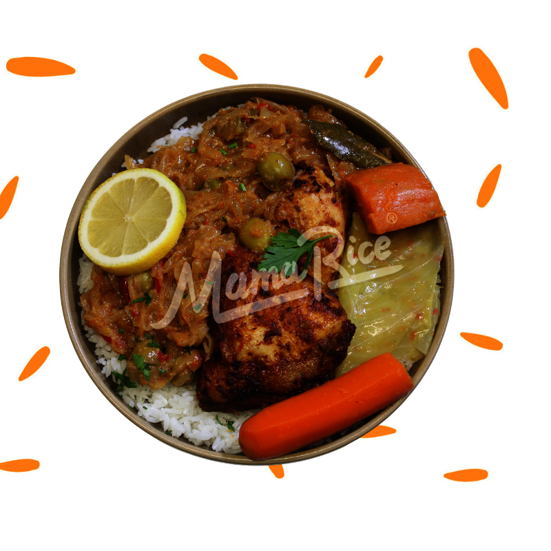 Cuisine africaine Yassa Poulet 3 légumes au restaurant africain et halal Mama Rice